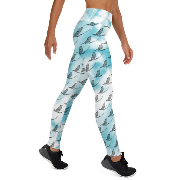 Mayfly Pattern Yoga Leggings (Cloudy Blue) - High on the fly