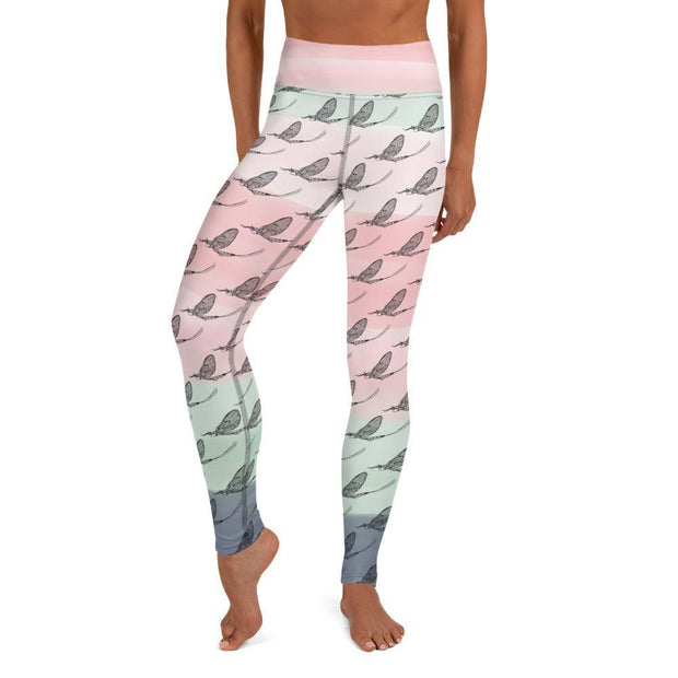 Mayfly Pattern Yoga Leggings (pink/green/grey) - High on the fly