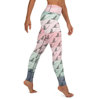 Mayfly Pattern Yoga Leggings (pink/green/grey) - High on the fly
