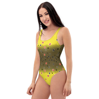 Brown Trout One-Piece Swimsuit - High on the fly Swimsuit