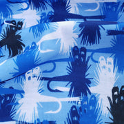 Detail view of Adams Fly Camo Neck Gaiter up close in Blue - High on the fly Accessory