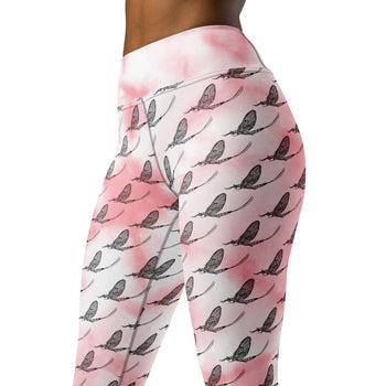 Mayfly Pattern Yoga Leggings (pink) - High on the fly